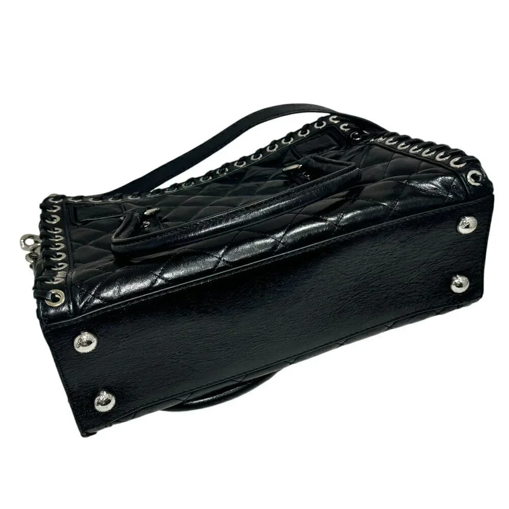 Michael Kors Hamilton Hippie Grommet Quilted Tote Black & Silver 12.5 x 9‎